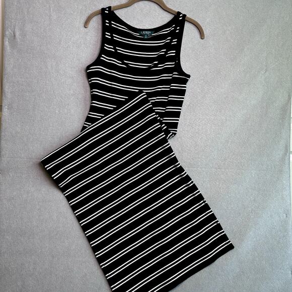 Lauren by Ralph Lauren Dresses & Skirts - Lauren Ralph Lauren Cotton Knit Black Stripe Tank Dress Summer M